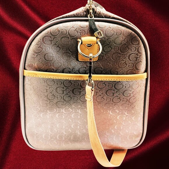 GUESS Signature Logo Duffel Satchel Bag – Beige/Tan Shoulder Strap - Picture 5 of 10